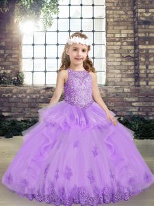 Scoop Sleeveless Lace Up Little Girl Pageant Dress Lavender Tulle