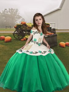 Latest Turquoise Organza Lace Up Pageant Gowns For Girls Sleeveless Floor Length Embroidery