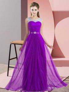Most Popular Beading Dama Dress Purple Lace Up Sleeveless Floor Length