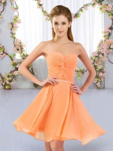 Mini Length Lace Up Vestidos de Damas Orange for Wedding Party with Ruching