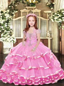 Ball Gowns Little Girl Pageant Gowns Lilac Straps Organza Sleeveless Floor Length Lace Up