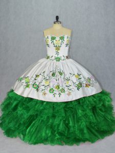 Edgy Sleeveless Embroidery and Ruffles Lace Up Quinceanera Gowns
