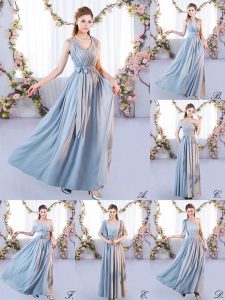 Deluxe Grey Empire Belt Dama Dress for Quinceanera Lace Up Chiffon Sleeveless Floor Length