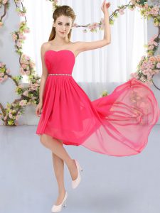 Pretty Hot Pink Vestidos de Damas Wedding Party with Beading Strapless Sleeveless Lace Up