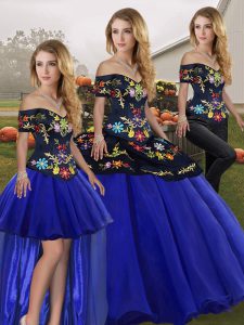 Glamorous Off The Shoulder Sleeveless Lace Up Ball Gown Prom Dress Royal Blue Tulle