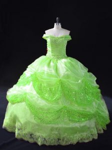 Colorful Ball Gowns Quinceanera Dresses Off The Shoulder Organza Sleeveless Floor Length Lace Up