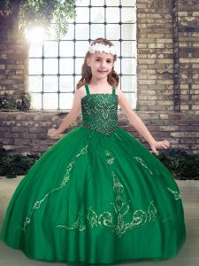 Fashionable Dark Green Lace Up Straps Beading Little Girls Pageant Dress Wholesale Tulle Sleeveless
