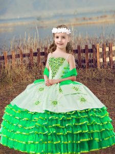 Green Sleeveless Beading and Embroidery and Ruffled Layers Floor Length Little Girl Pageant Gowns