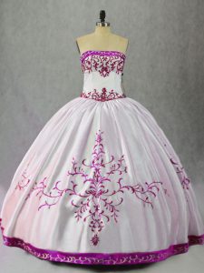 Noble Floor Length White And Purple Sweet 16 Dress Taffeta Sleeveless Embroidery
