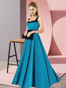 Traditional Chiffon Square Sleeveless Zipper Belt Court Dresses for Sweet 16 in Teal