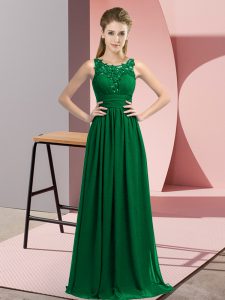 Perfect Dark Green Scoop Neckline Beading and Appliques Damas Dress Sleeveless Zipper