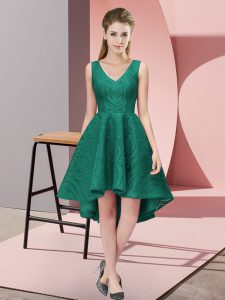 Inexpensive High Low Peacock Green Vestidos de Damas V-neck Sleeveless Zipper