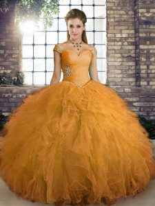 Inexpensive Sleeveless Beading and Ruffles Lace Up Vestidos de Quinceanera
