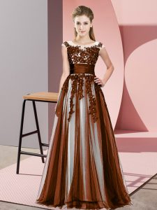 Best Selling Brown Quinceanera Court Dresses Wedding Party with Beading and Lace Scoop Sleeveless Zipper