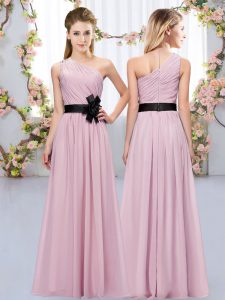 Gorgeous One Shoulder Sleeveless Zipper Court Dresses for Sweet 16 Pink Chiffon