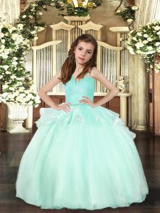 Sweet Aqua Blue Little Girl Pageant Gowns Party and Sweet 16 and Wedding Party with Beading Straps Sleeveless Lace Up