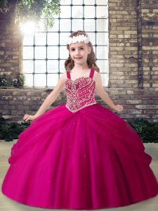 Custom Design Fuchsia Sleeveless Beading Floor Length Little Girl Pageant Dress