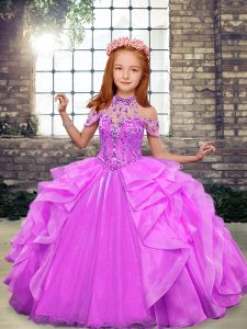 Lilac High-neck Neckline Beading Little Girl Pageant Gowns Sleeveless Lace Up