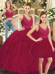 New Style Tulle Sleeveless Floor Length Quinceanera Dresses and Ruffles