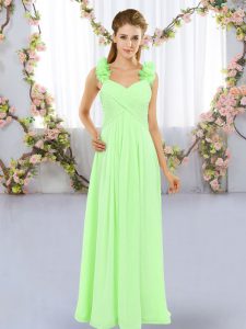 Sleeveless Chiffon Floor Length Lace Up Vestidos de Damas in with Hand Made Flower