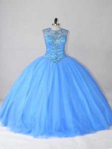 Tulle Sleeveless Floor Length Quinceanera Gowns and Beading