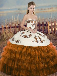 Brown Sleeveless Organza Lace Up Ball Gown Prom Dress for Military Ball and Sweet 16 and Quinceanera