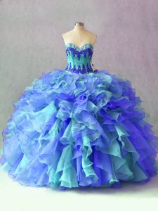 Fancy Sleeveless Lace Up Floor Length Beading and Appliques and Ruffles Quinceanera Gowns