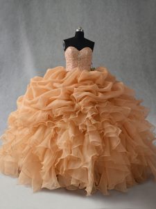 Sweetheart Sleeveless Organza Vestidos de Quinceanera Beading and Ruffles and Pick Ups Lace Up
