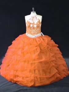 Flirting Orange Sleeveless Organza Backless Quinceanera Gowns for Sweet 16 and Quinceanera