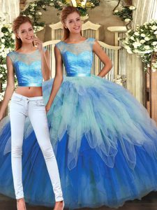 Multi-color Sleeveless Floor Length Lace and Ruffles Backless Vestidos de Quinceanera