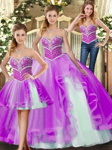 Modest Sweetheart Sleeveless Tulle 15th Birthday Dress Beading Lace Up