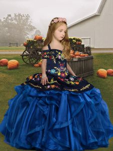 Sleeveless Lace Up Floor Length Embroidery and Ruffles Pageant Gowns For Girls