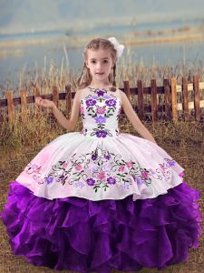 Scoop Sleeveless Lace Up Child Pageant Dress Purple Organza
