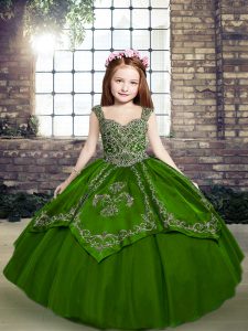 New Arrival Straps Sleeveless Tulle Girls Pageant Dresses Beading and Embroidery Lace Up