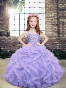 Lavender Sleeveless Tulle Lace Up Little Girl Pageant Dress for Party and Military Ball and Wedding Party