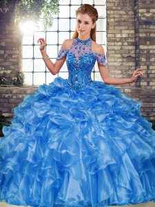 Beauteous Floor Length Ball Gowns Sleeveless Blue Sweet 16 Quinceanera Dress Lace Up