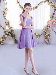 Mini Length Lavender Damas Dress Chiffon Cap Sleeves Ruching