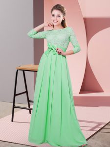 Smart Apple Green Side Zipper Dama Dress Lace and Belt 3 4 Length Sleeve Floor Length