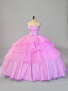 Ball Gowns 15th Birthday Dress Lilac Sweetheart Organza Sleeveless Floor Length Lace Up