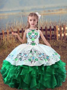 Green Sleeveless Organza Lace Up Kids Formal Wear for Wedding Party
