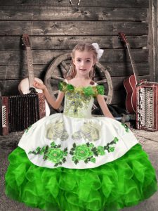 Glorious Green Organza Lace Up Little Girl Pageant Gowns Sleeveless Floor Length Beading and Embroidery and Ruffles