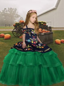 Exquisite Floor Length Green Little Girls Pageant Gowns Straps Sleeveless Lace Up