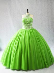 Dramatic Sleeveless Court Train Beading Lace Up Ball Gown Prom Dress
