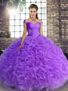 Deluxe Lavender Sleeveless Beading Floor Length Quinceanera Gown