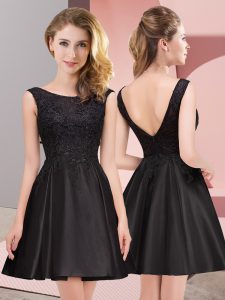 Pretty Black Dama Dress for Quinceanera Wedding Party with Lace Scoop Sleeveless Zipper