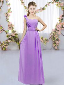 Top Selling Chiffon Sleeveless Floor Length Quinceanera Court of Honor Dress and Hand Made Flower
