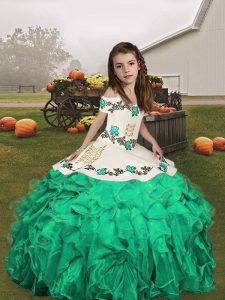 Hot Sale Turquoise Sleeveless Organza Lace Up Little Girls Pageant Gowns for Prom and Sweet 16 and Wedding Party