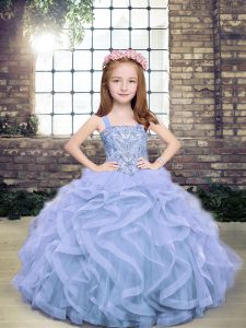 Fantastic Light Blue Kids Formal Wear Party and Military Ball and Wedding Party with Beading Straps Sleeveless Lace Up