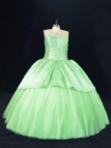 Scoop Sleeveless Quinceanera Dresses Floor Length Beading Tulle