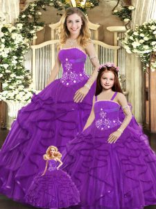 Colorful Floor Length Purple 15 Quinceanera Dress Strapless Sleeveless Lace Up